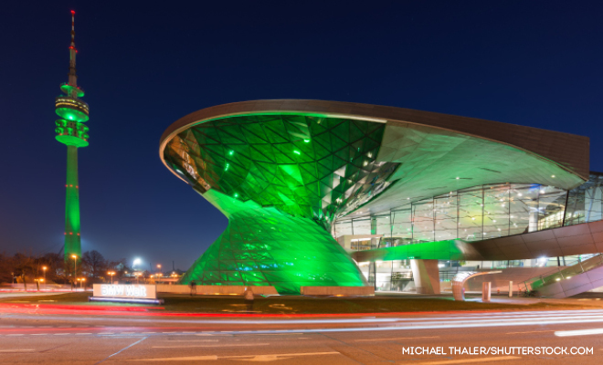 MW World with Olympic Tower on St. Patrick's Day