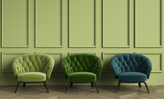 3 Tufted green armchairs