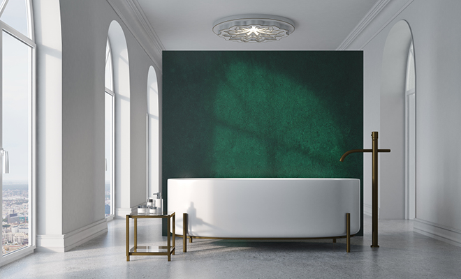 Green and white bathroom interior